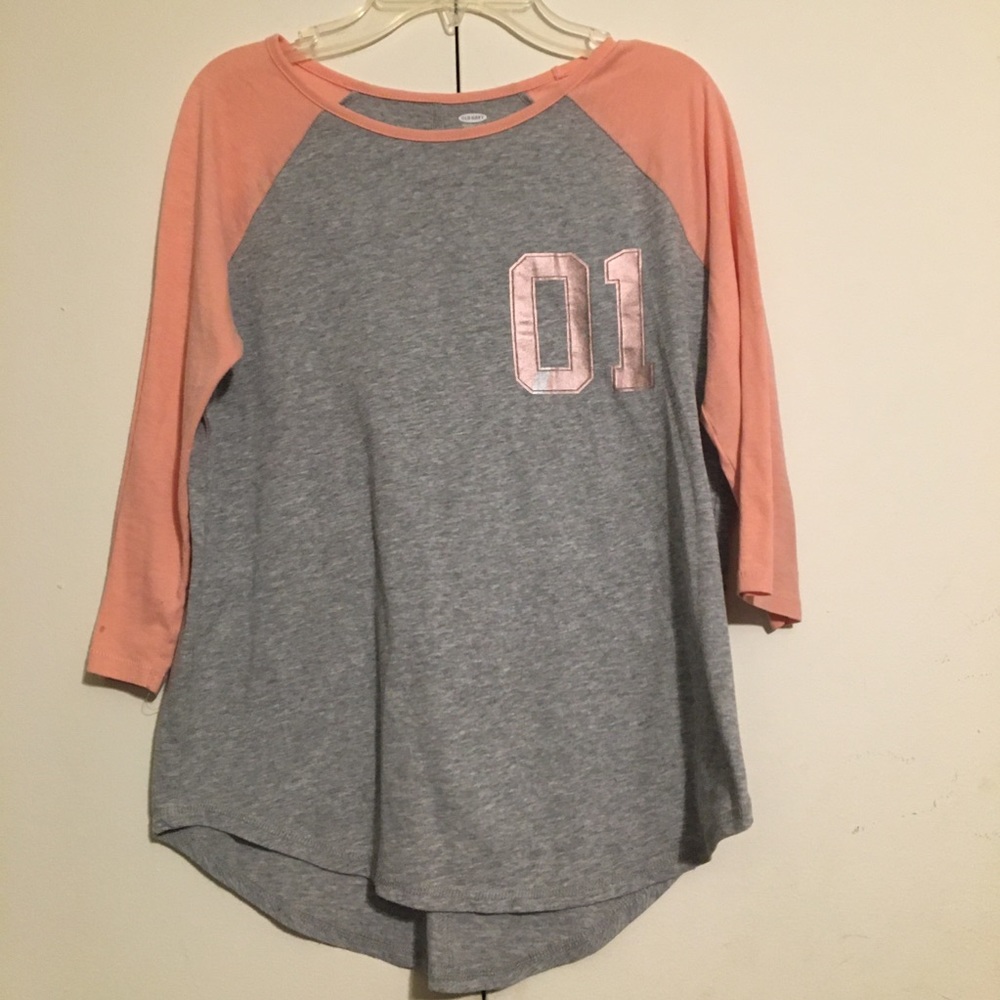 Old Navy Girl’s XL Grey and Coral Baseball Tee